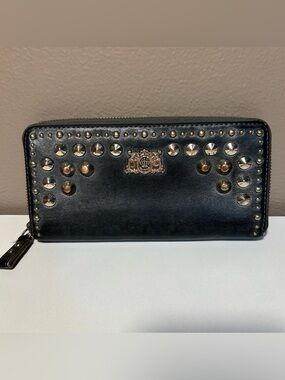 Juicy Couture Black Studded Zip Around Wallet Vintage Y2K